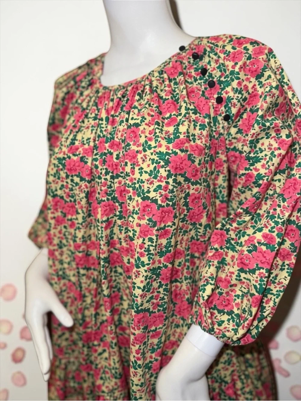 Zara Pink and Green Floral Voluminous Puff Shoulder Mini Dress - Size S NWOT